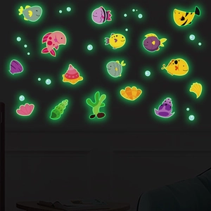 Stickers muraux fluorescents de poissons marins et bulles pour chambre d enfant