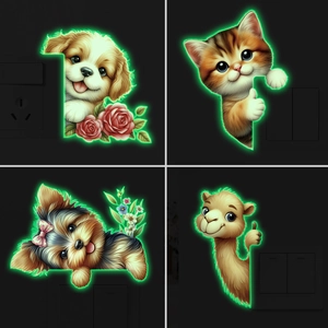 Leuchtende Cartoon Tier Wandaufkleber PET Welpe Kätzchen Kamel Glow In The Dark Lichtschalter Dekor Für Schlafzimmer Schmuck