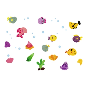 Stickers muraux poissons océaniques lumineux avec bulles pour chambre enfant