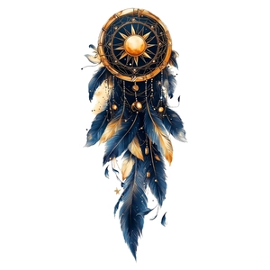 3D dreamcatcher wall sticker featuring golden sun and blue feathers with ethnic details