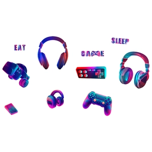 Synthwave neon game controller and headset wall stickers for gaming room decor