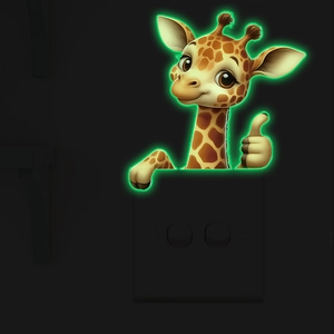 Luminous giraffe wall sticker glowing in dark environment around light switch