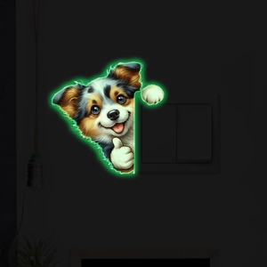 Glow in the dark Australian Shepherd puppy wall sticker for light switch decor