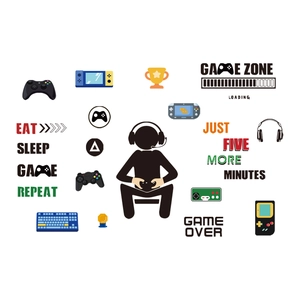 Luminous game zone wall stickers with neon controllers and gaming headsets for room decor