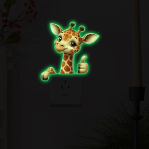 Glow-in-the-dark giraffe wall sticker for light switches in dark room setting