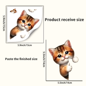 Größenangaben für den leuchtenden Cartoon-Katzen-Wandaufkleber in zwei Dimensionen