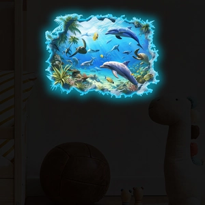 Luminous 3D underwater wall stickers with dolphin and turtle for kids bedroom decor