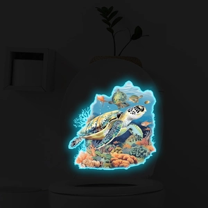 Luminous Sea Turtle Toilet Sticker Glow In The Dark Undersea Marine Life PVC Decal For Bathroom Lid Wall Home Decor