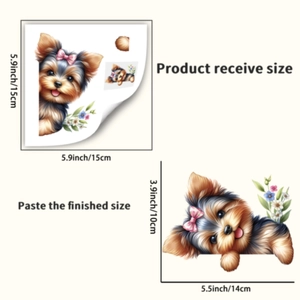 Detaillierte Größentabelle für den süßen Yorkshire Terrier Wandaufkleber 15x15cm