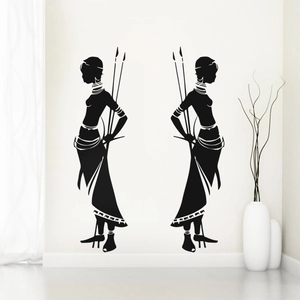 African Tribal Woman Warrior Silhouette Wall Sticker PVC Ethnic Tribe Figure Wall Decal For Living Room Home Decor