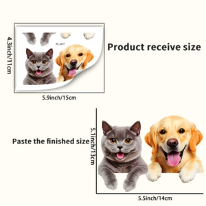 Détail des stickers muraux chiot et chaton réalistes avec étiquettes de dimensions
