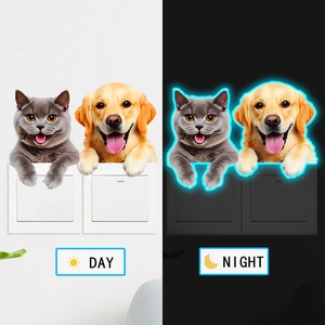 Stickers muraux fluorescents pour interrupteur avec motif de chaton et chiot