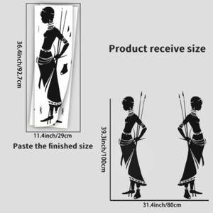 Detail showing the 29x92.7cm layout and the 80x100cm African woman silhouette wall decal