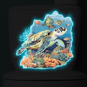Luminous sea turtle and coral stickers glowing in the dark for bathroom decoration