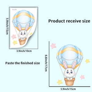 Tableau détaillé des tailles pour stickers muraux lumineux lapin et montgolfière avec mesures