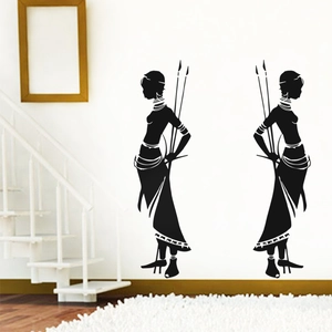 Black African warrior silhouette wall stickers set for home living room decor