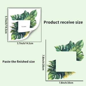 Detail view of monstera plant wall sticker dimensions and layout measurements