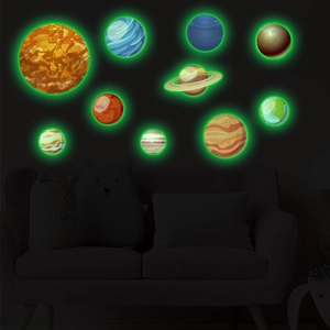 Glow in the dark solar system wall stickers with 10 luminous planets for kids bedroom