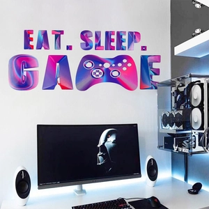 Adesivi murali creativi EAT SLEEP GAME con un design colorato del controller di gioco
