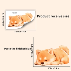 Spécifications de taille pour l'autocollant mural d'un chiot Shiba Inu qui dort