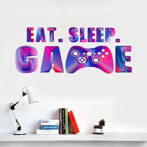 Adesivo murale Eat Sleep Game con gradiente aurora e icona controller per decoro