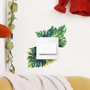 Tropical monstera leaf wall stickers for light switch decoration in modern home