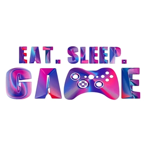 Adesivo murale Eat Sleep Game con icona controller e sfumatura in stile cyberpunk