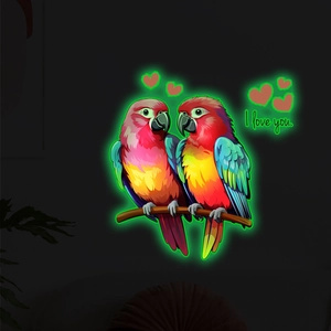 Luminous parrot wall stickers with heart design for home bedroom and living room decor