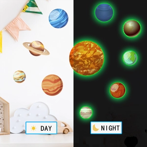 Solar system planet wall stickers showing day and night glowing luminous effect comparison