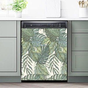 Artistic Monstera leaves decal on dishwasher panel for modern kitchen room decoration