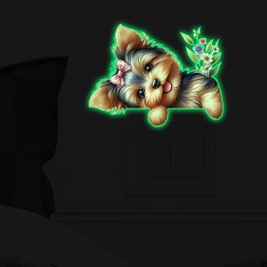 Leuchtender Yorkshire-Terrier-Aufkleber mit rosa Schleife für Wandschalter