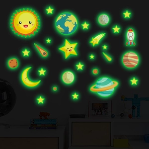 Luminous Space Solar System Wall Stickers Glow In The Dark Planets Stars Rocket Cartoon Decals For Kids Bedroom Nursery Decor