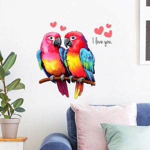 Luminous macaw wall stickers with colorful parrots and I love you hearts decor