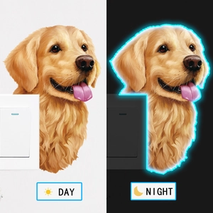 Luminous Golden Retriever dog wall sticker showing day and blue glowing night effect