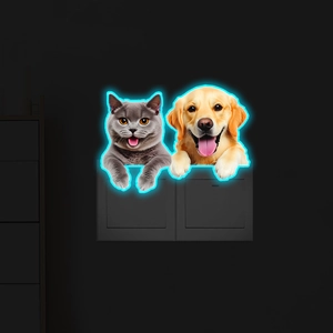 Sticker mural phosphorescent chat et chien pour interrupteur de chambre