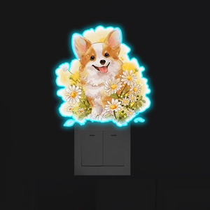 Sticker mural Corgi phosphorescent avec marguerites sur interrupteur de chambre