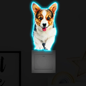 Cute Corgi wall sticker with neon glowing effect for light switch decoration