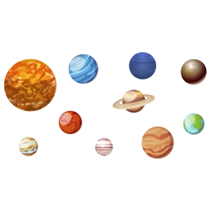 Luminous solar system wall stickers featuring planets, stars, and space theme for wall decor