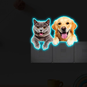 Autocollants muraux animaux fluorescents chat et chien sur un interrupteur