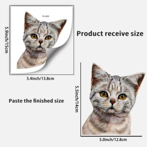 Detailed size specifications for luminous glow-in-the-dark cute cat wall sticker for room decor