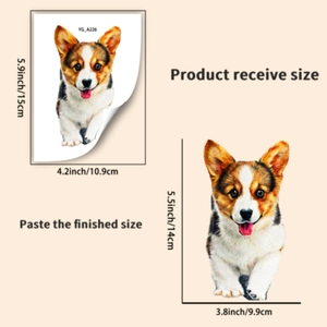 Detailed size specifications for Corgi dog switch wall sticker with dimensions