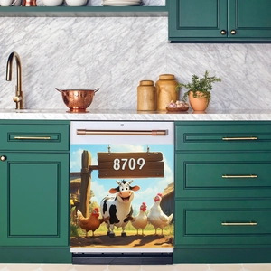 3D cartoon farm cow and chicken magnetic dishwasher cover sticker for kitchen decor