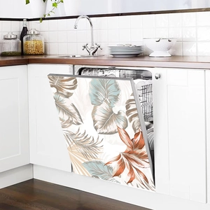 Tropical monstera leaf dishwasher magnet cover with elegant hand-painted art style