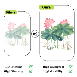 Detail of waterproof lotus wall sticker showing HD printing quality and vibrant color texture
