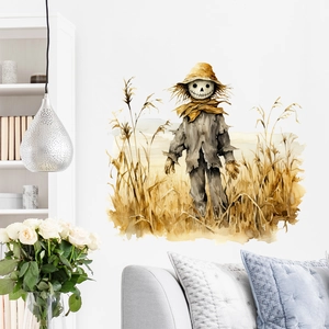 Watercolor scarecrow wall decal for living room harvest and autumn themed decoration