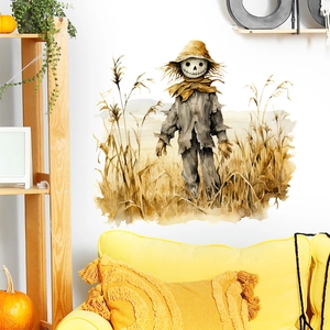 Watercolor Scarecrow Wall Sticker PVC Autumn Harvest Halloween Decor For Living Room Bedroom Self Adhesive Art Decal