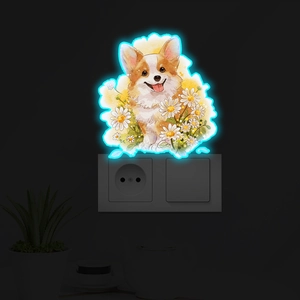 Sticker mural Corgi lumineux et lampe néon LED décorant un panneau d'interrupteur