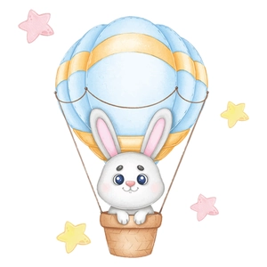 Sticker mural lumineux avec lapin mignon en montgolfière et étoiles pour chambre d'enfant