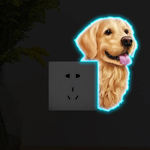 Luminous Golden Retriever wall sticker with blue LED halo light near power socket
