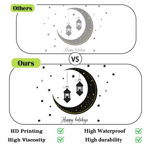 Detailansicht des HD-Drucks auf schwarzen Mond- und Sterne-Wandaufklebern mit Goldakzenten